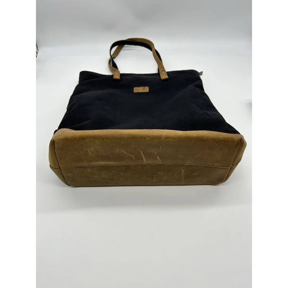 VASCHY Vintage Waxed Canvas Tote Bag Leather Bottom 15.5